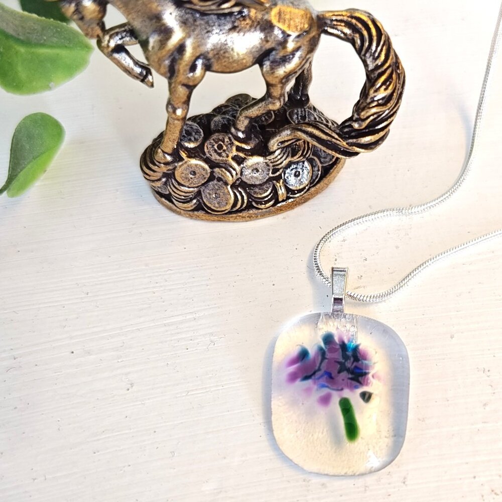 OOAK flower pendant Handmade sculptured floral fused glass jewelry + necklace